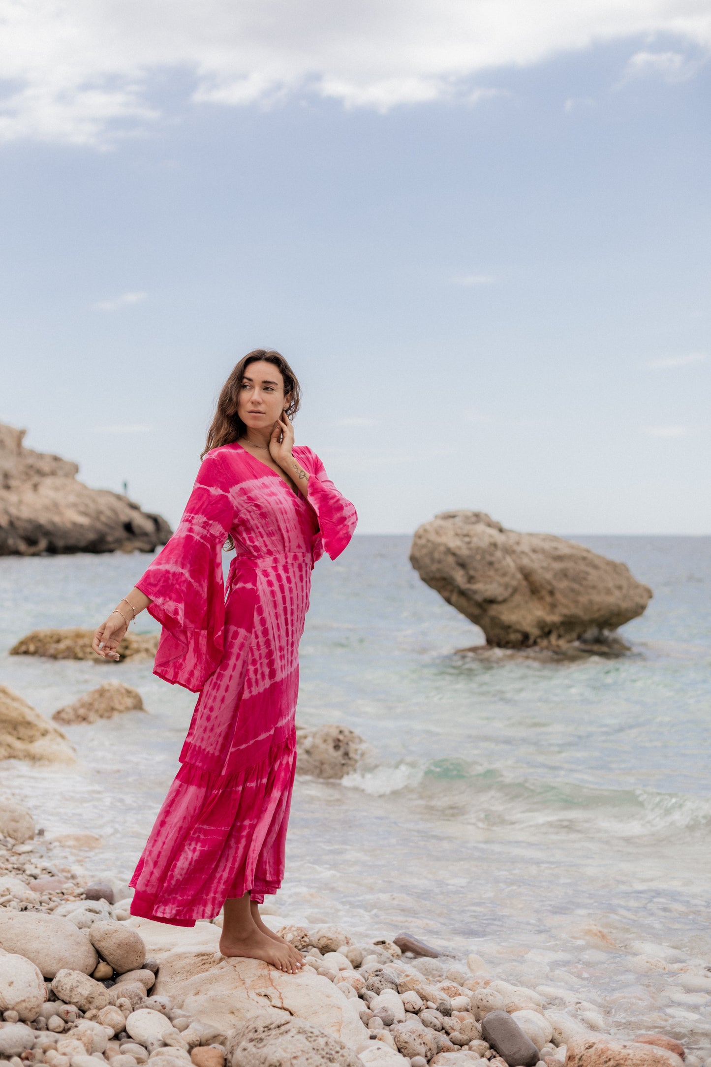 Coconut Milk,Maxi Dress Tie Dye - Fuchia