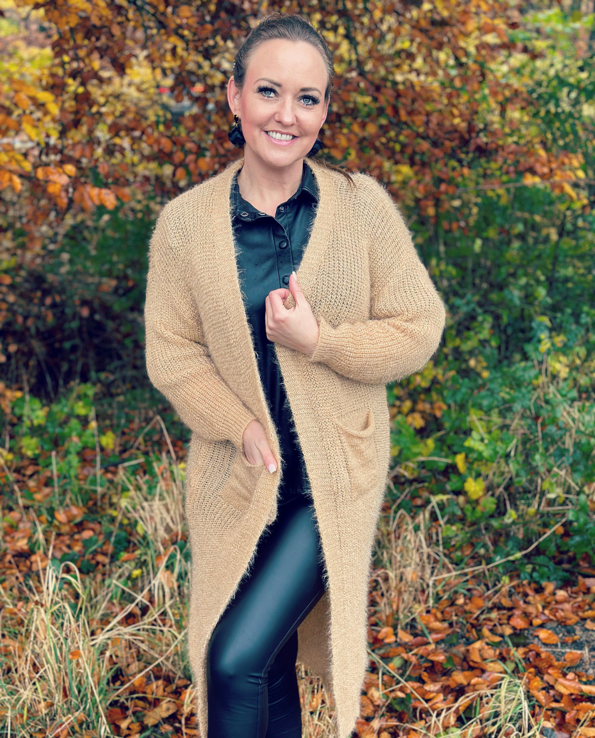Långkofta med fickor - Camel/Beige