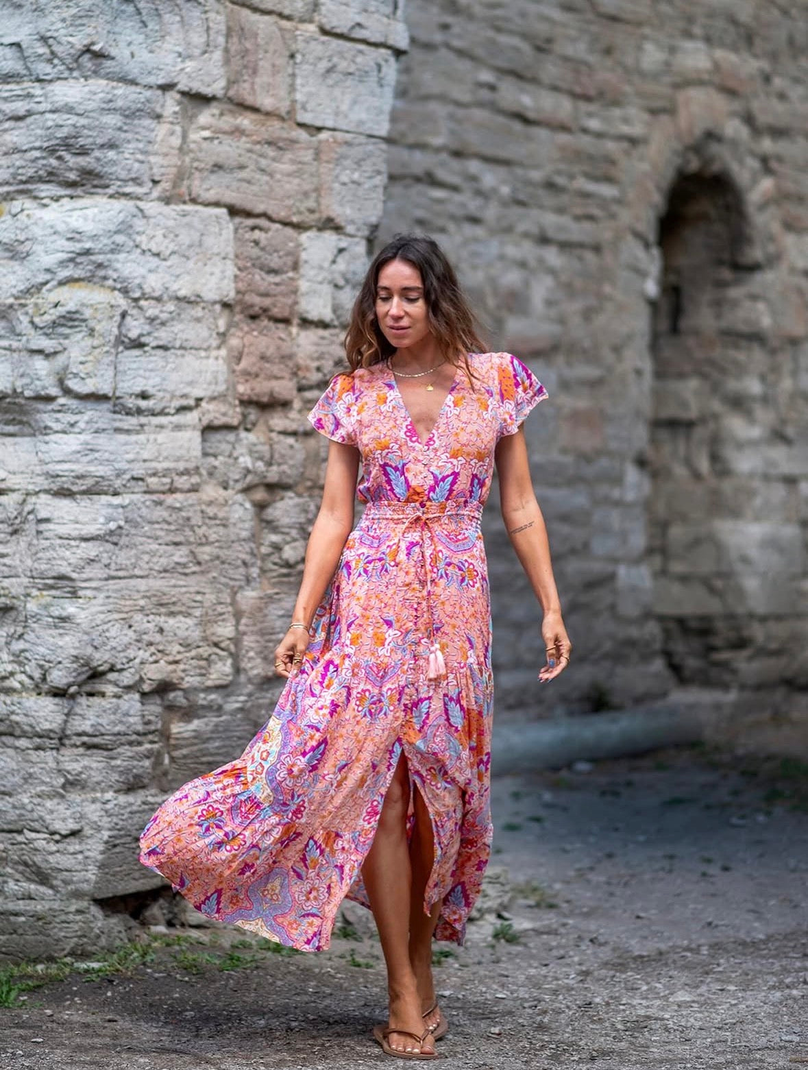 Coconut Milk, Carina Dress - Orange/Turquise Flower