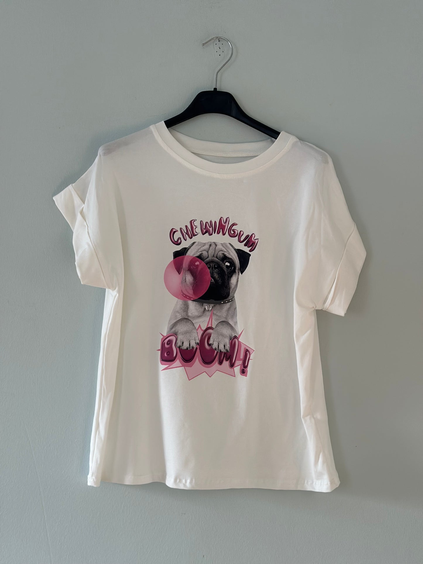 T-shirt ”bubblegum” med bulldog - Vit