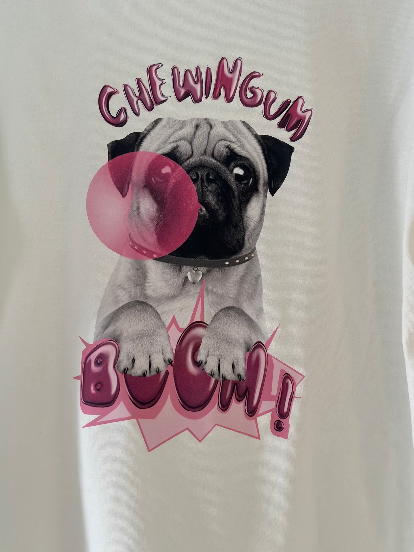 T-shirt ”bubblegum” med bulldog - Vit