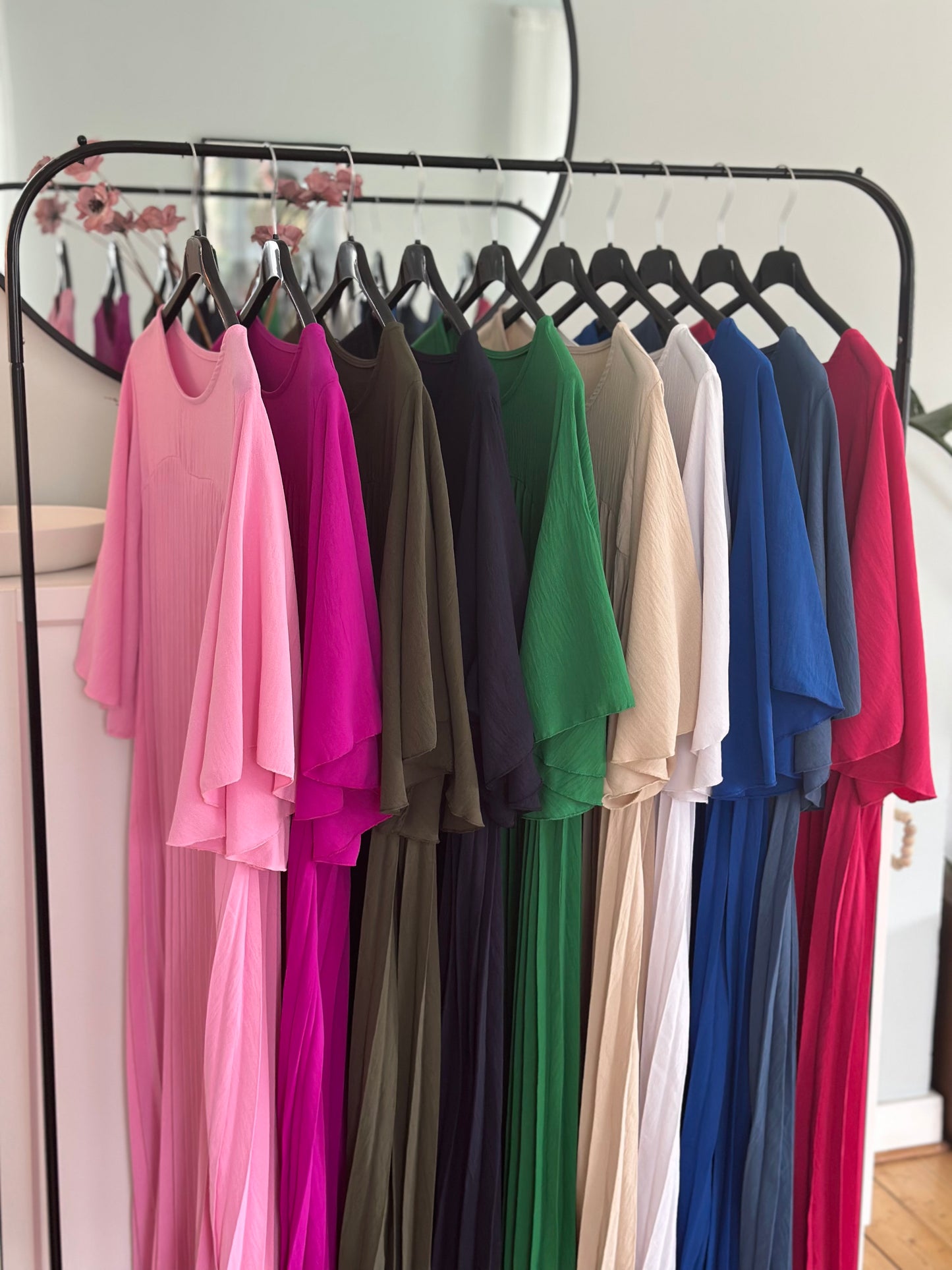 Vacker plisserad klänning - Rosa/Lila/Kaki/Marinblå/Guccigrön/Beige/Vit/Koboltblå/Jeansblå/Cerise