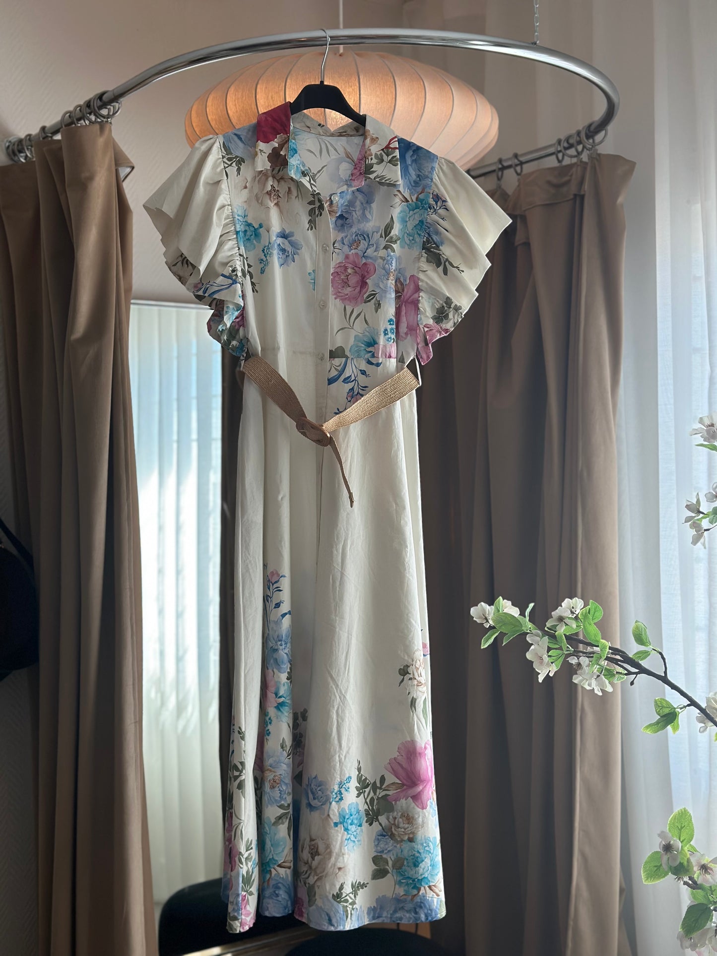 Klänning ”Celine” med blommor - Blå