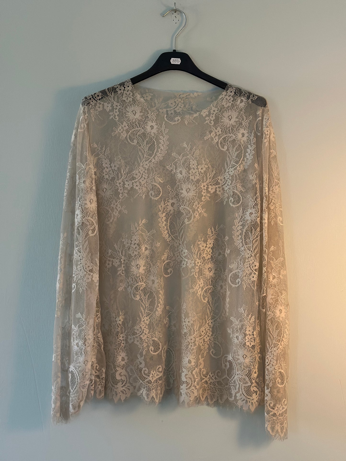 Spetstop med lång ärm - Svart/Beige