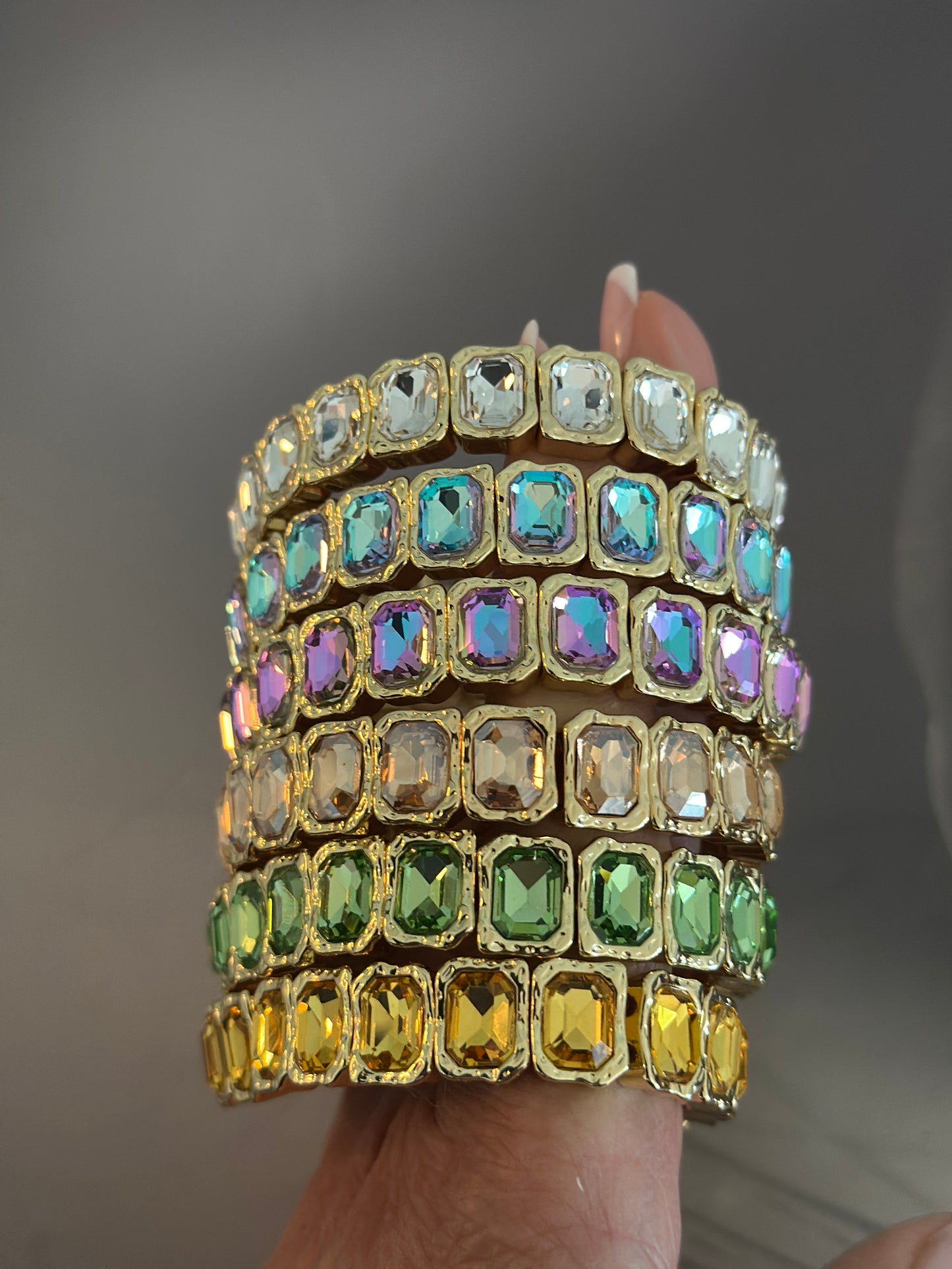 Elastiska armband - Silver/Turkost/Lila/Champagne/Grönt/Gult
