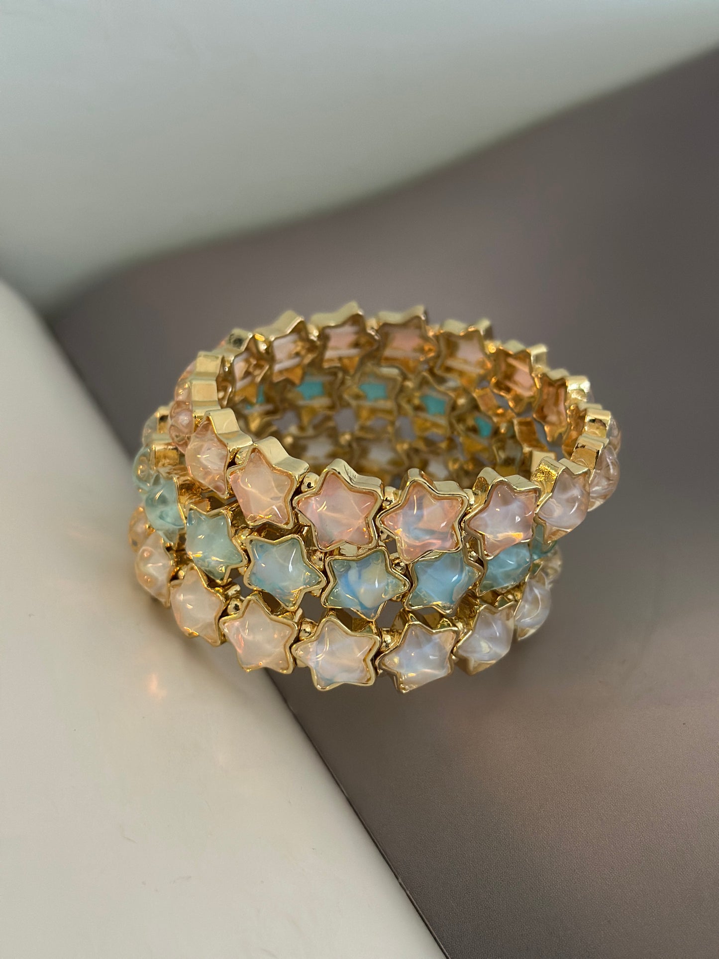 Elastiska armband ”Stjärnor” - Rosa/Turkos/Vit