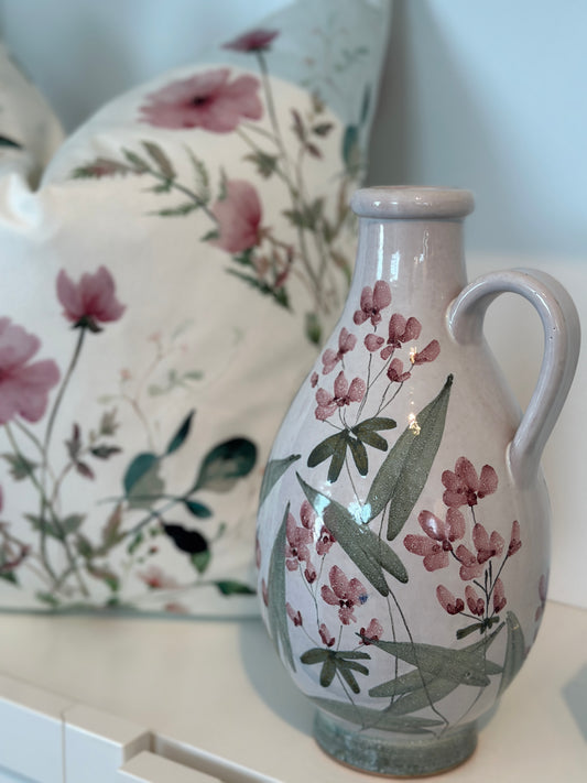 Vintage vas med blommor - Rosa/Vit