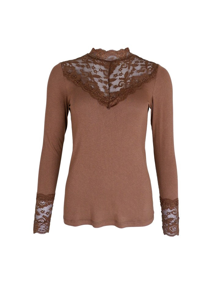 Black Colour, BCLOA ls lace blouse - Coffee