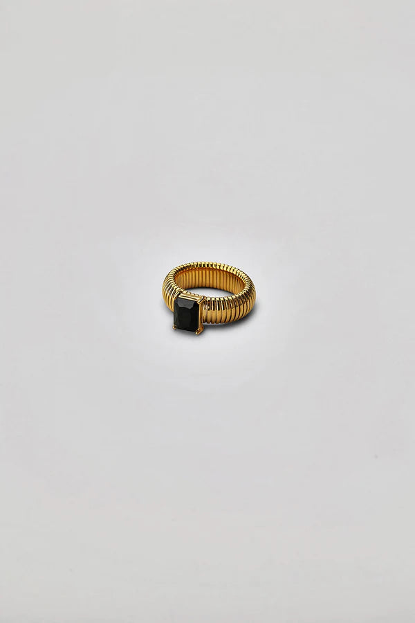 Bow19, SAHARA RING BLACK CZ - GOLD