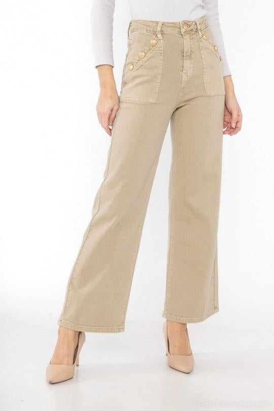 Snygga jeans med guldknappar på fickorna - Beige