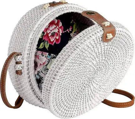 Rund rottingväska - Brun