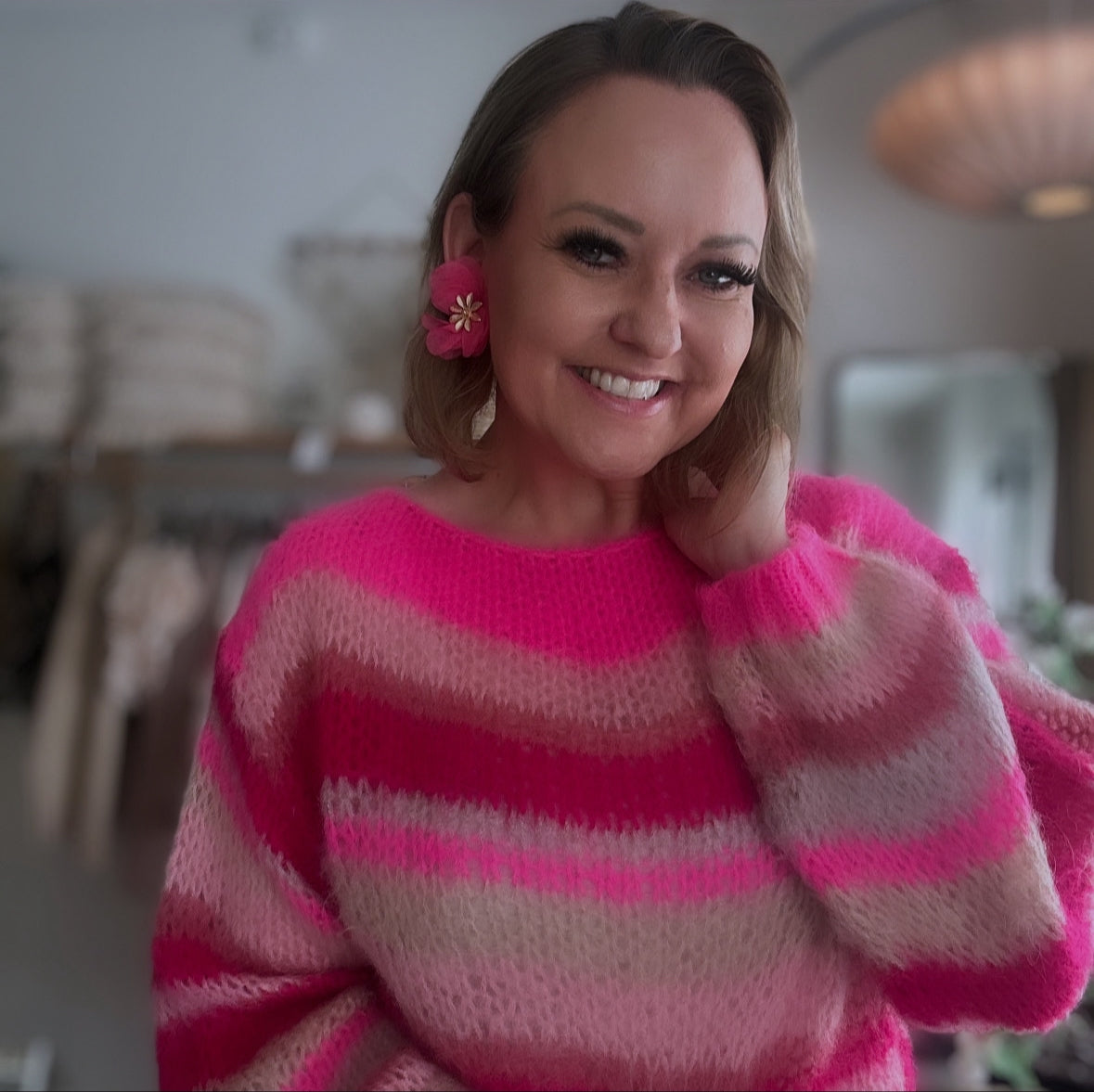 Black Colour, BCADRIA multi striped jumper - Pink Passion