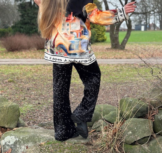 Glitterbyxor med resår i midjan - Svart