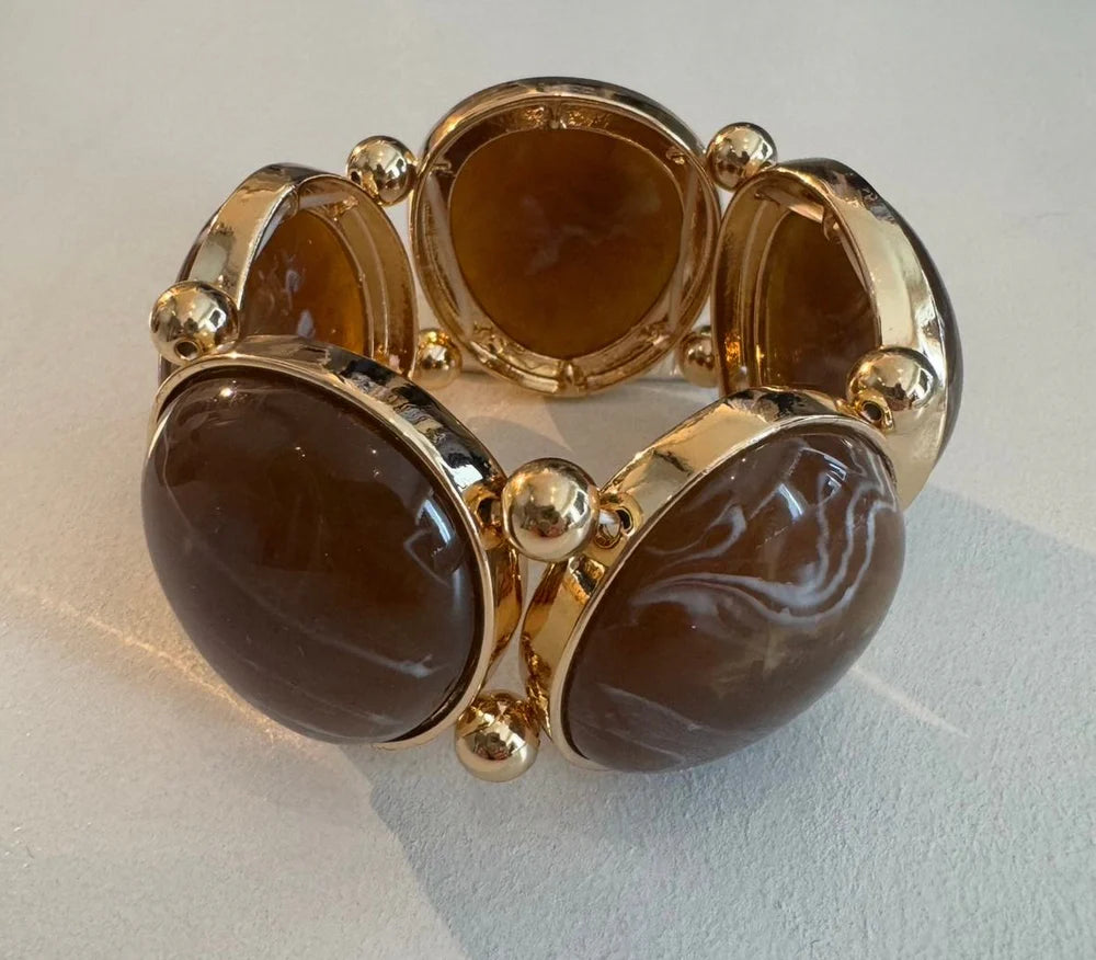 Bow 19, VALA ELASTIC BRACELET - GOLD W BROWN