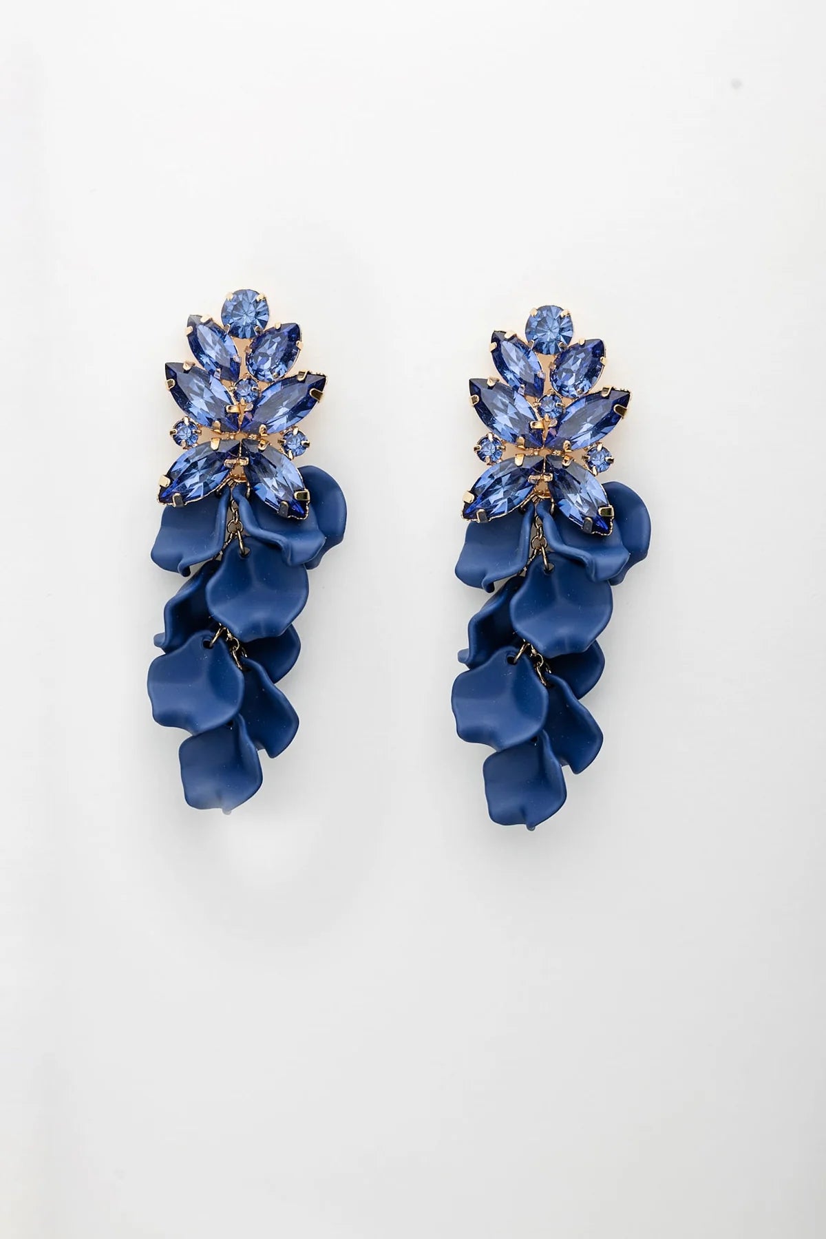 Bow19, LEAF BIG STONE EARRINGS - NAVY