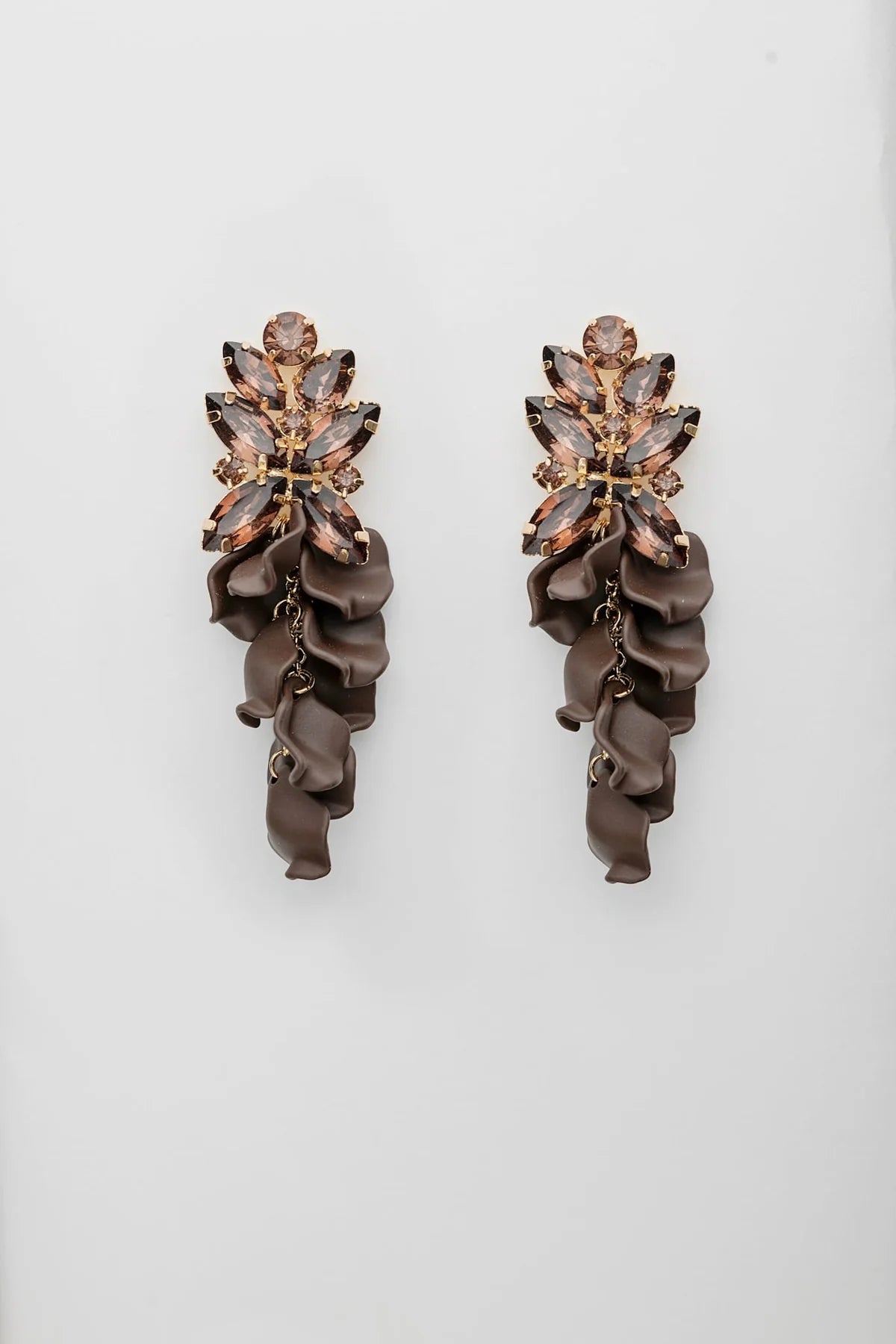 Bow 19, LEAF BIG STONE EARRINGS - BROWN