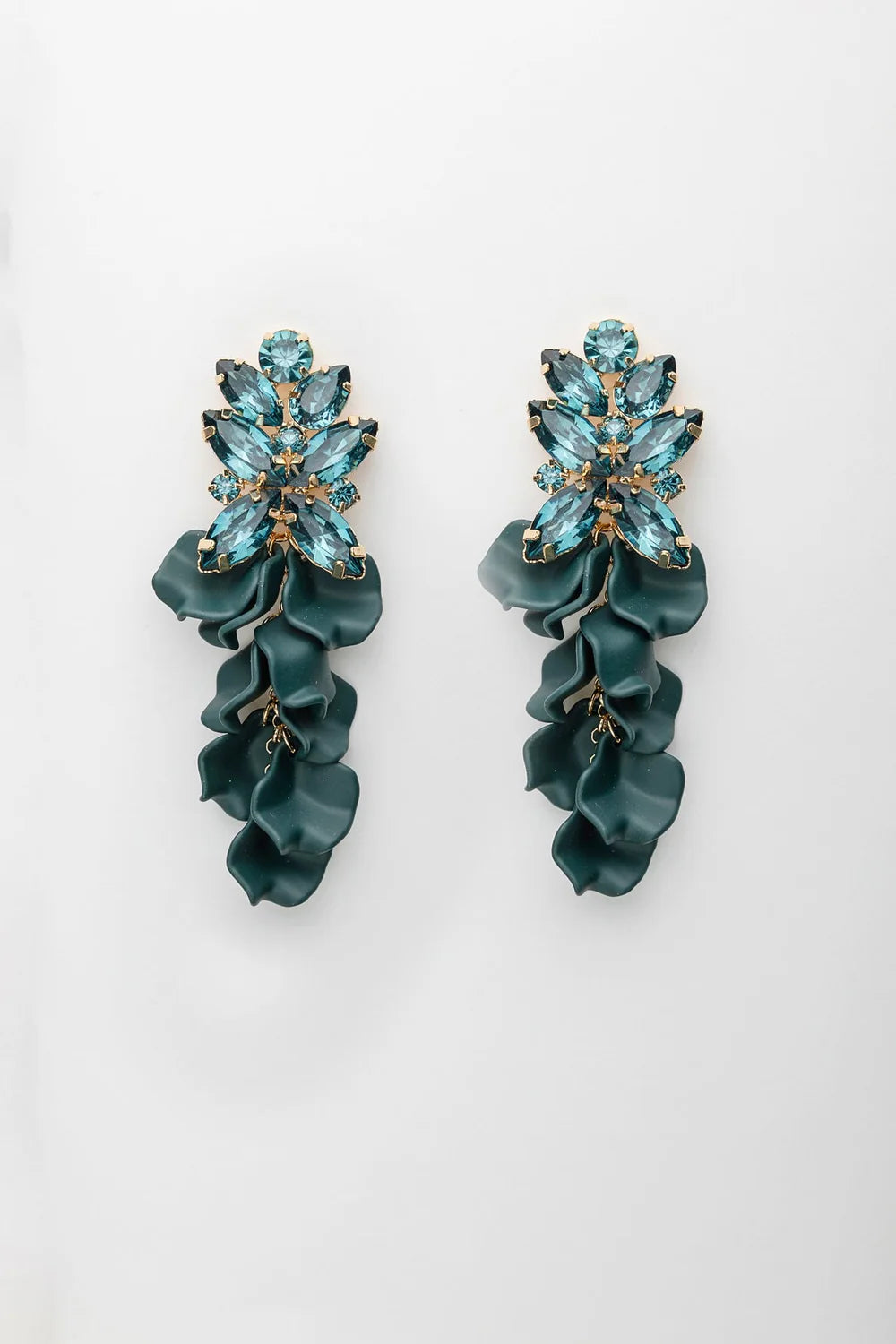 Bow19, LEAF BIG STONE EARRINGS - DARK GREEN