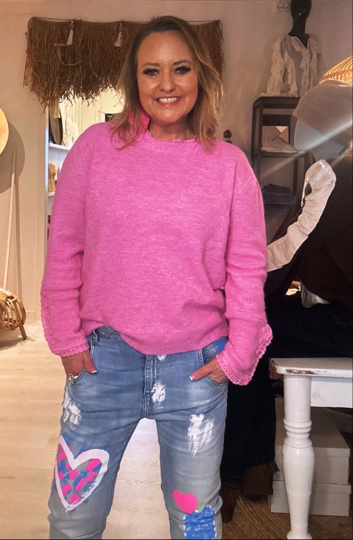 Jeans med hjärtan - Ljus denim