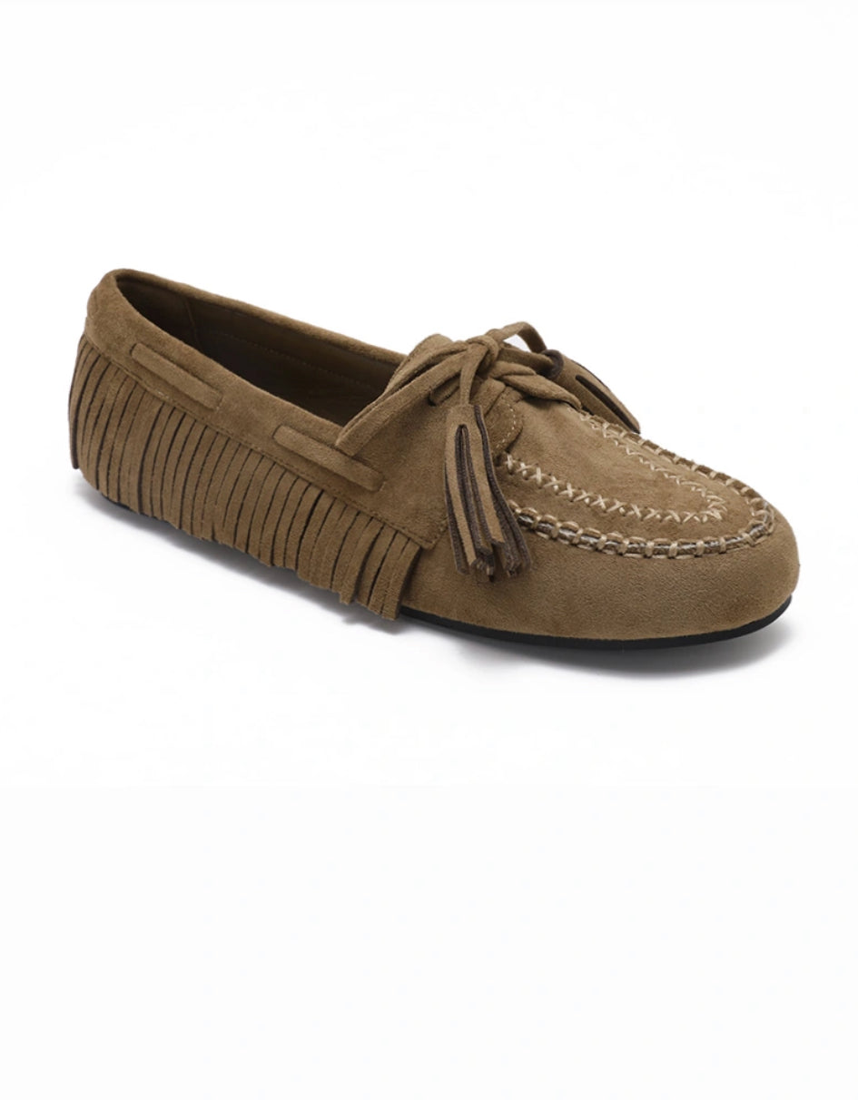 Loafers ”Boho” med fransar - Taupe