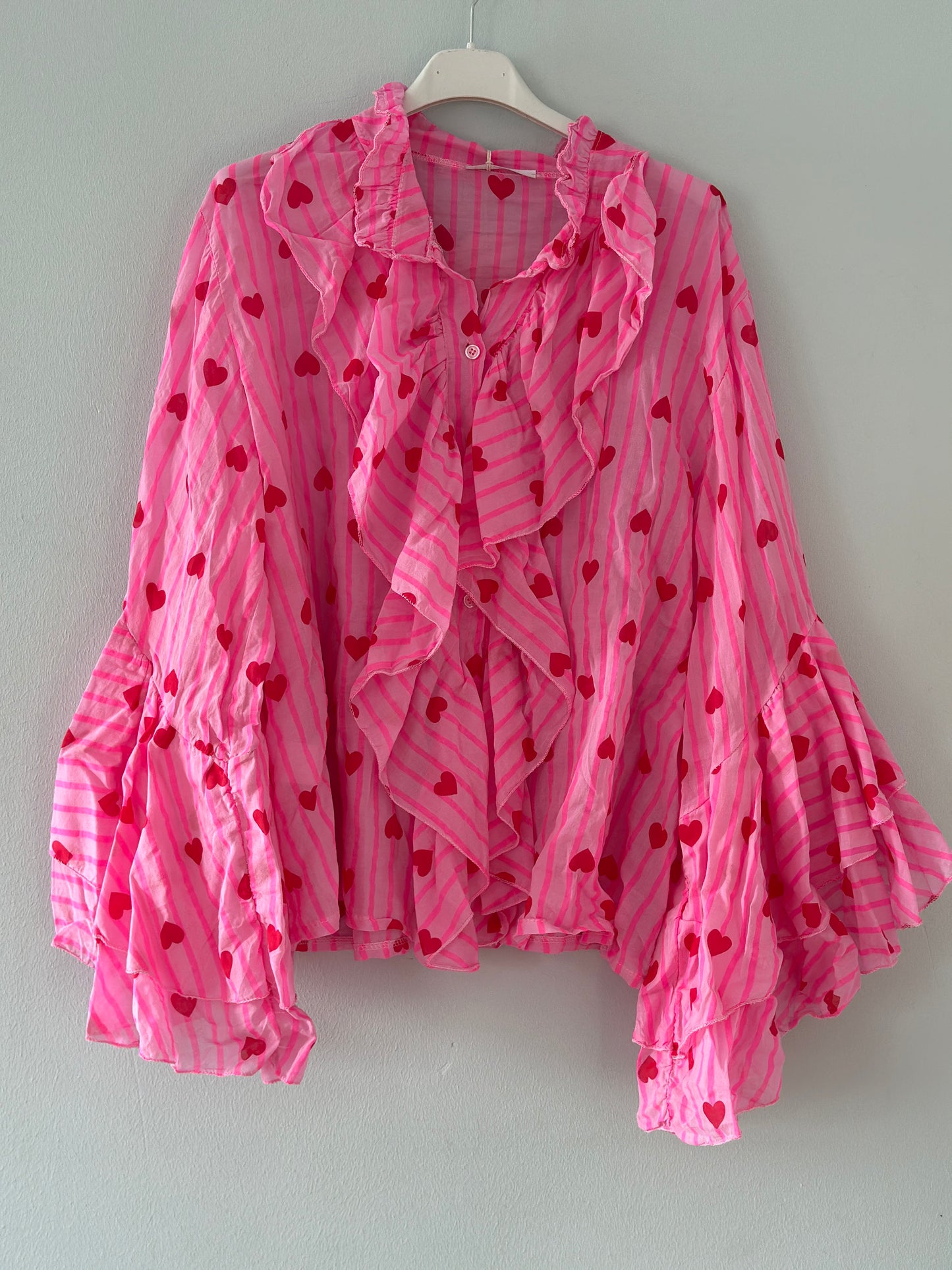 Blus ”Olivia” med hjärtan och vida ärmar - Blått/Rosa