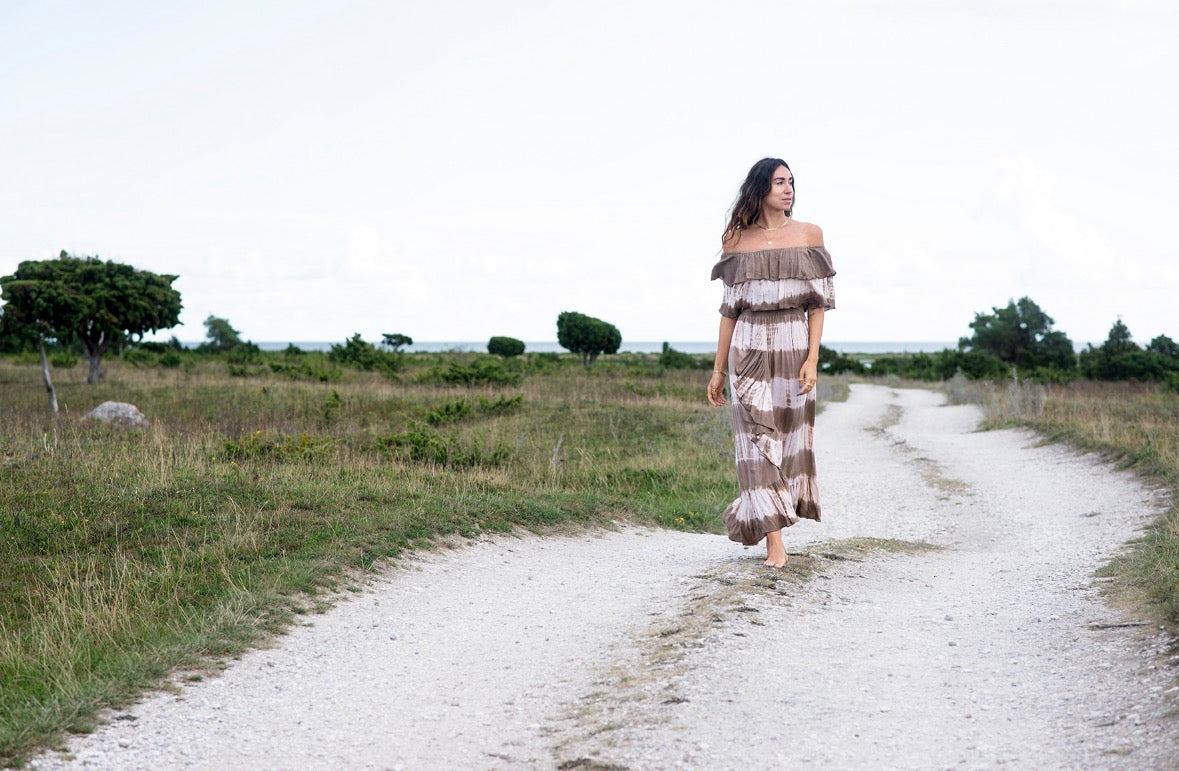 Coconut Milk, Bamboo Dress - Taupe/White