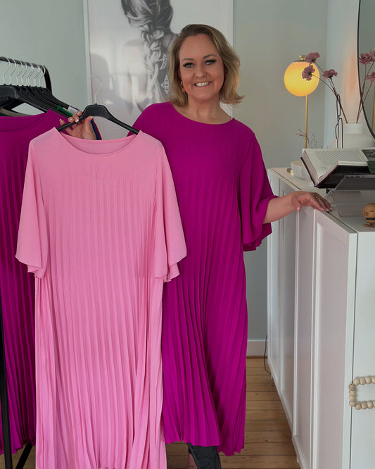 Vacker plisserad klänning - Rosa/Lila/Kaki/Marinblå/Guccigrön/Beige/Vit/Koboltblå/Jeansblå/Cerise