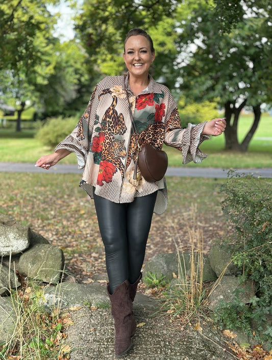 Blus ”Tanja” med volangärm - Leopard