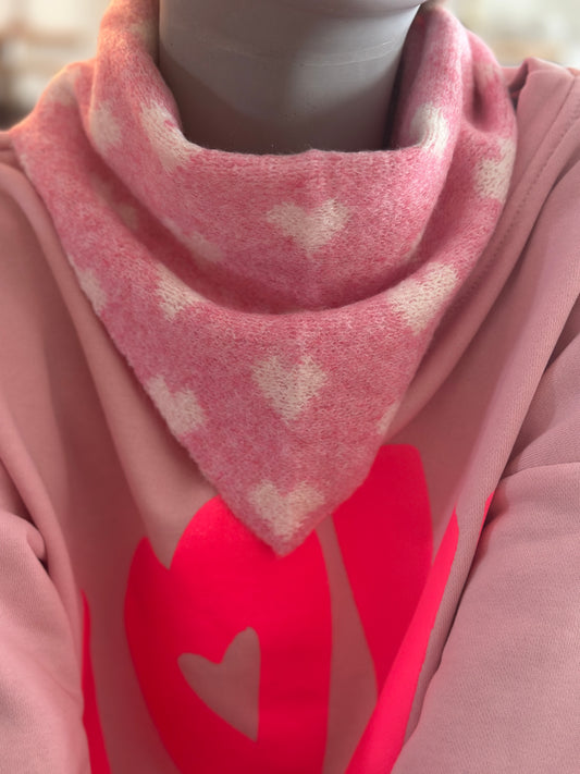 Stickad triangle scarfs med hjärtan - Ljusblå/Rosa