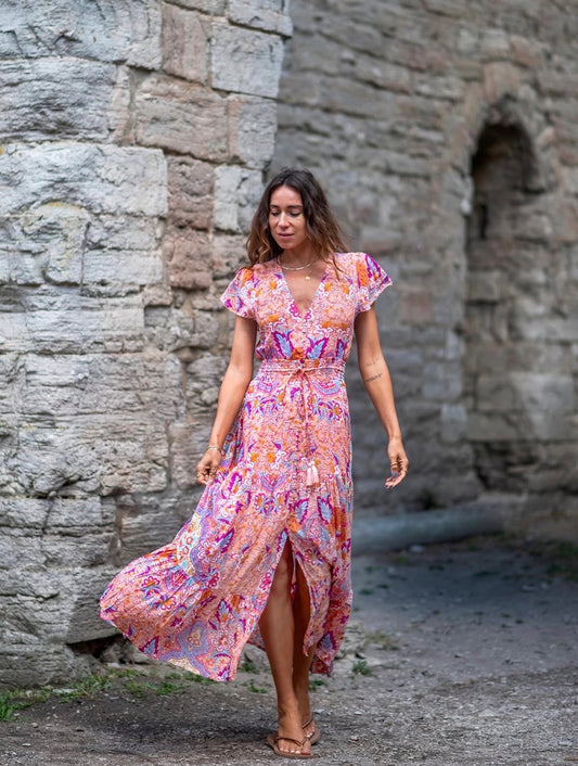 Coconut Milk, Carina Dress - Orange/Turquise Flower