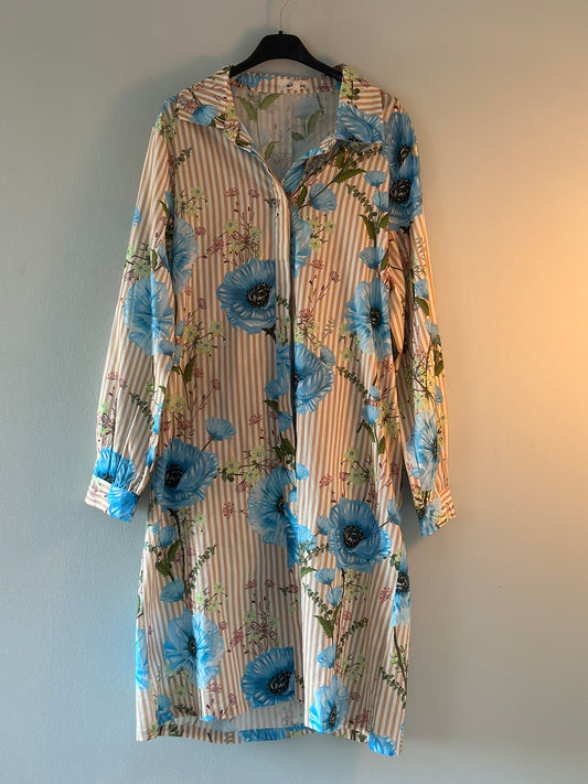 Randig klänning med blommor - Beige/Rosa/Gul