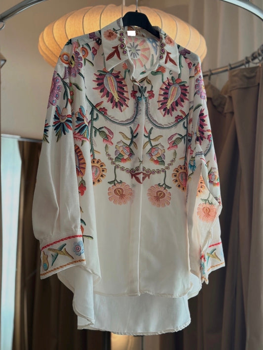 Mönstrad blus - Beige