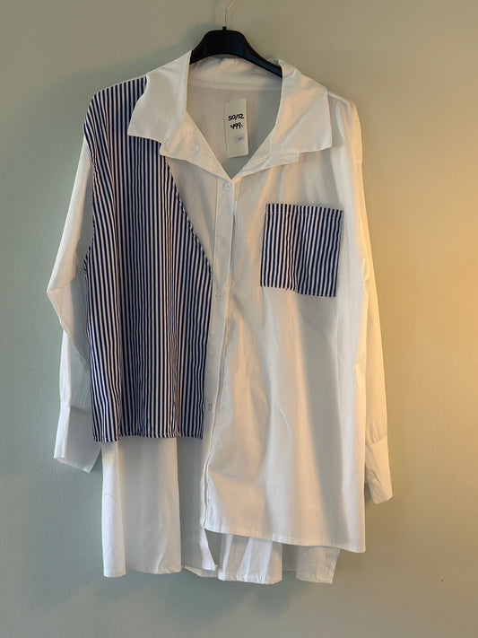 Plus Size, Skjorta med blå-vita ränder - Vit