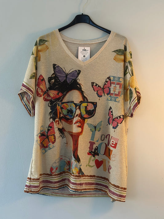 Plus Size, T-Shirt med häftigt tryck - Beige