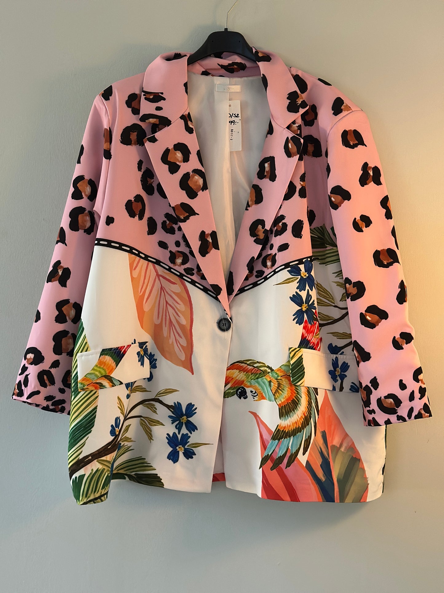 Plus Size, Kavaj med leopard på ryggen - Rosa