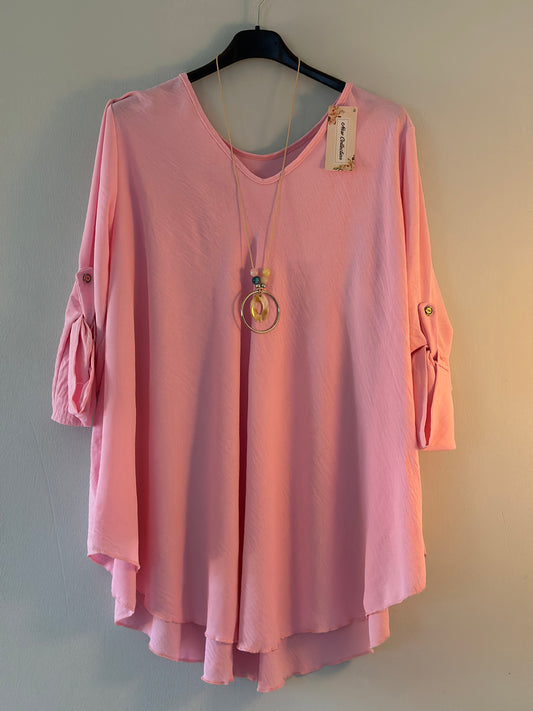 Plus Size, Top med ett halsband - Rosa