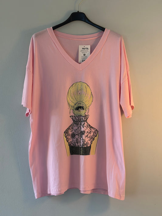 Plus Size, T-shirt med tryck framtill - Rosa/Vit