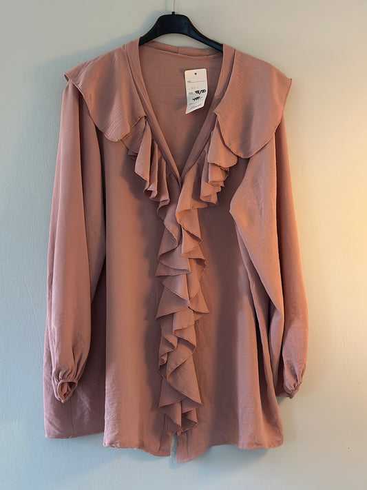 Plus Size, Kråsblus med ballongärm - Gammelrosa