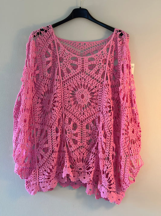 Plus Size, Stickad Top - Rosa/Ljusblå/Beige