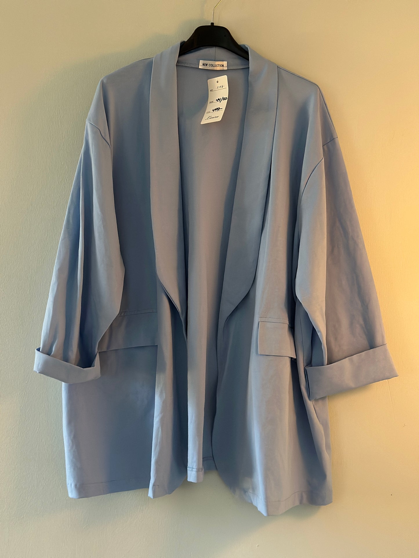 Plus Size, Kavaj med fickor framtill - Ljusblå