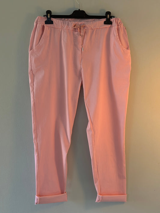 Plus Size, Favoritbyxan med resår i midjan- Rosa/Korall/Gult