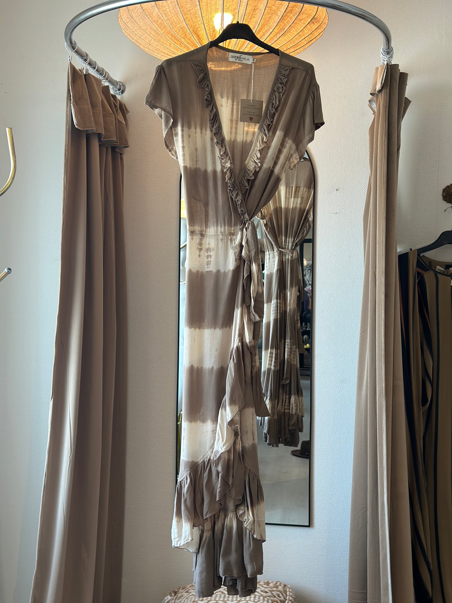Coconut Milk, Long Wrap dress - Taupe/White