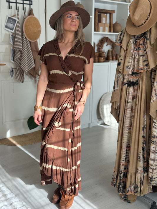 Coconut Milk, Long Wrap Dress - Tie Dye Brown