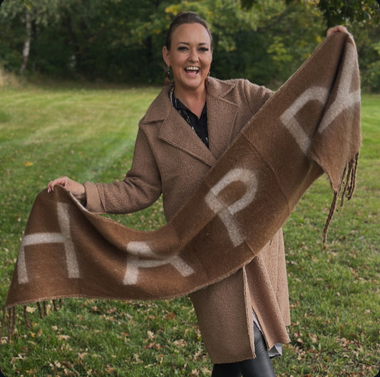 Halsduk ”HAPPY” - Beige/Rosa/Svart