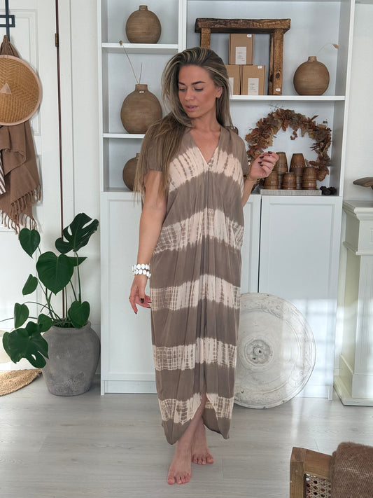 Coconut Milk, Kaftan Camelia - Tie Dye Taupe/White