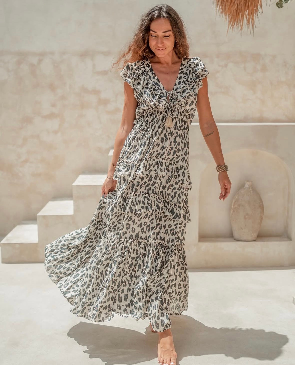 Coconut Milk, Pina Maxi Dress - Leopard Cream