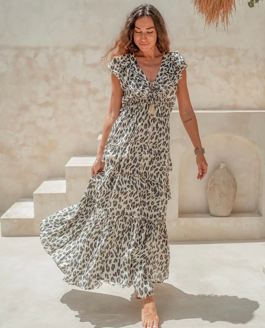 Coconut Milk, Pina Maxi Dress - Leopard Cream