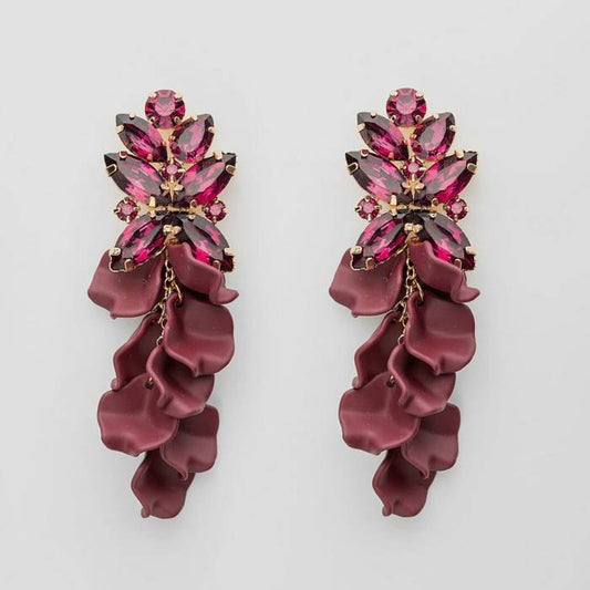 Bow19, Leaf big stone earrings - Burgundy