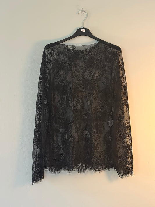 Spetstop med lång ärm - Svart/Beige