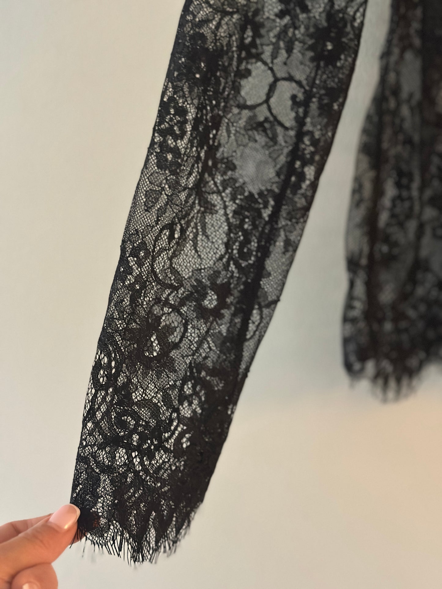 Spetstop med lång ärm - Svart/Beige