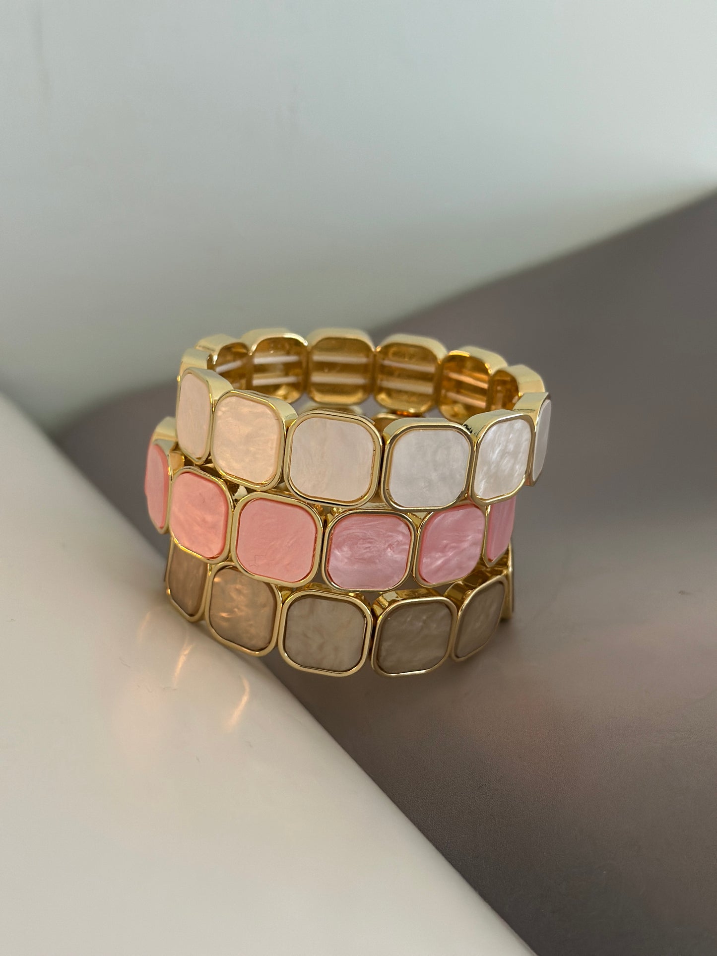 Elastiska armband - Vitt/Rosa/Beige
